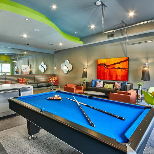 Billiards area inside the resident clubhouse at the Standard at Cityline