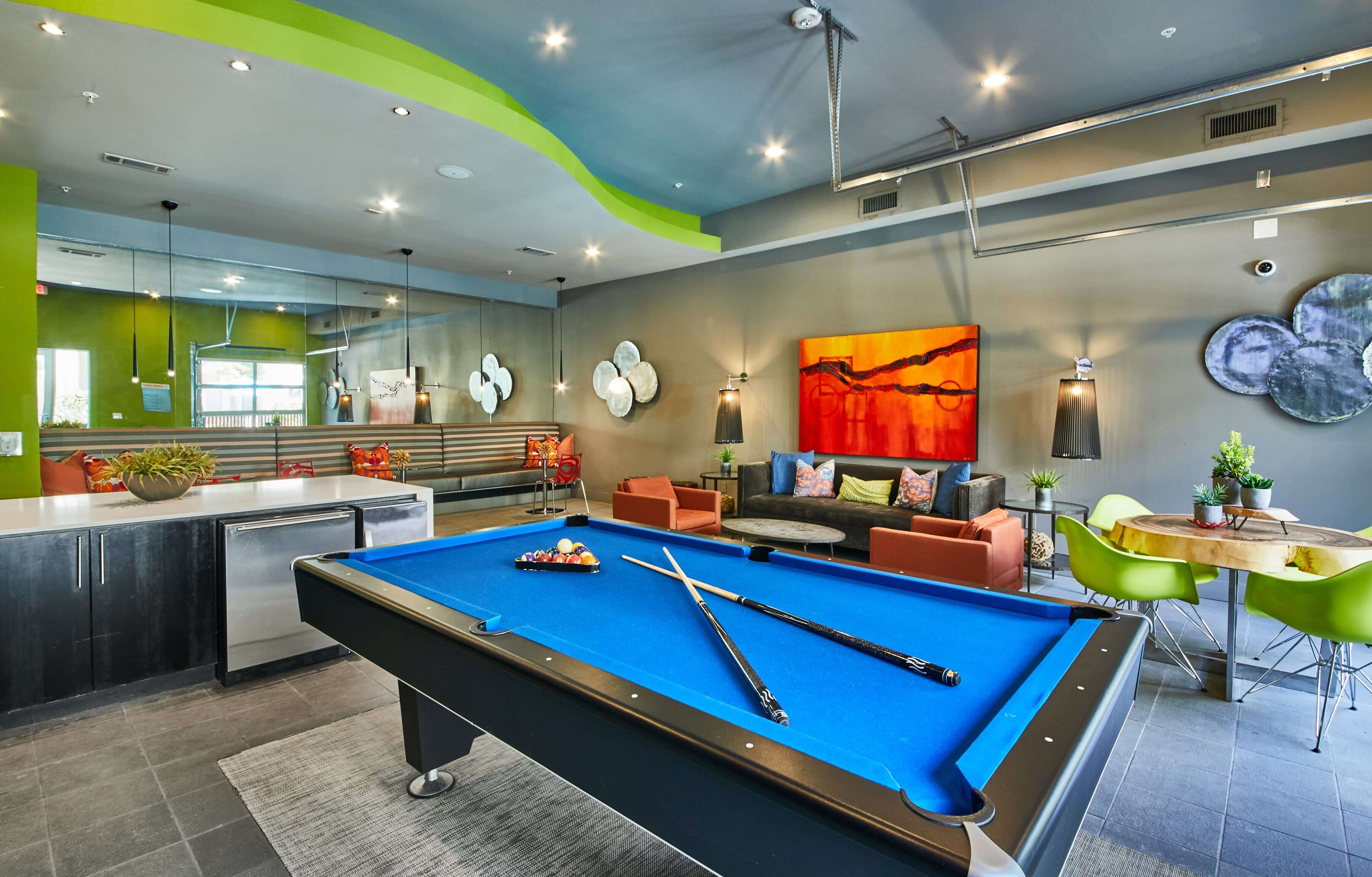 Billiards area inside the resident clubhouse at the Standard at Cityline