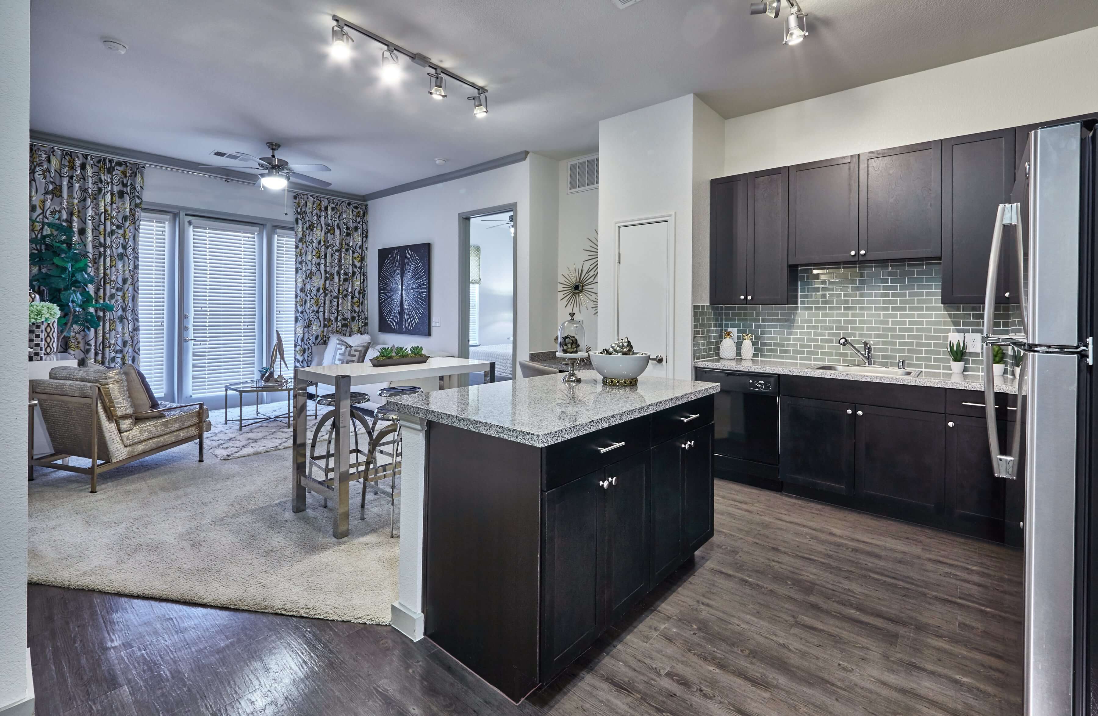 Open concept kitchen and living room at the Standard at Cityline